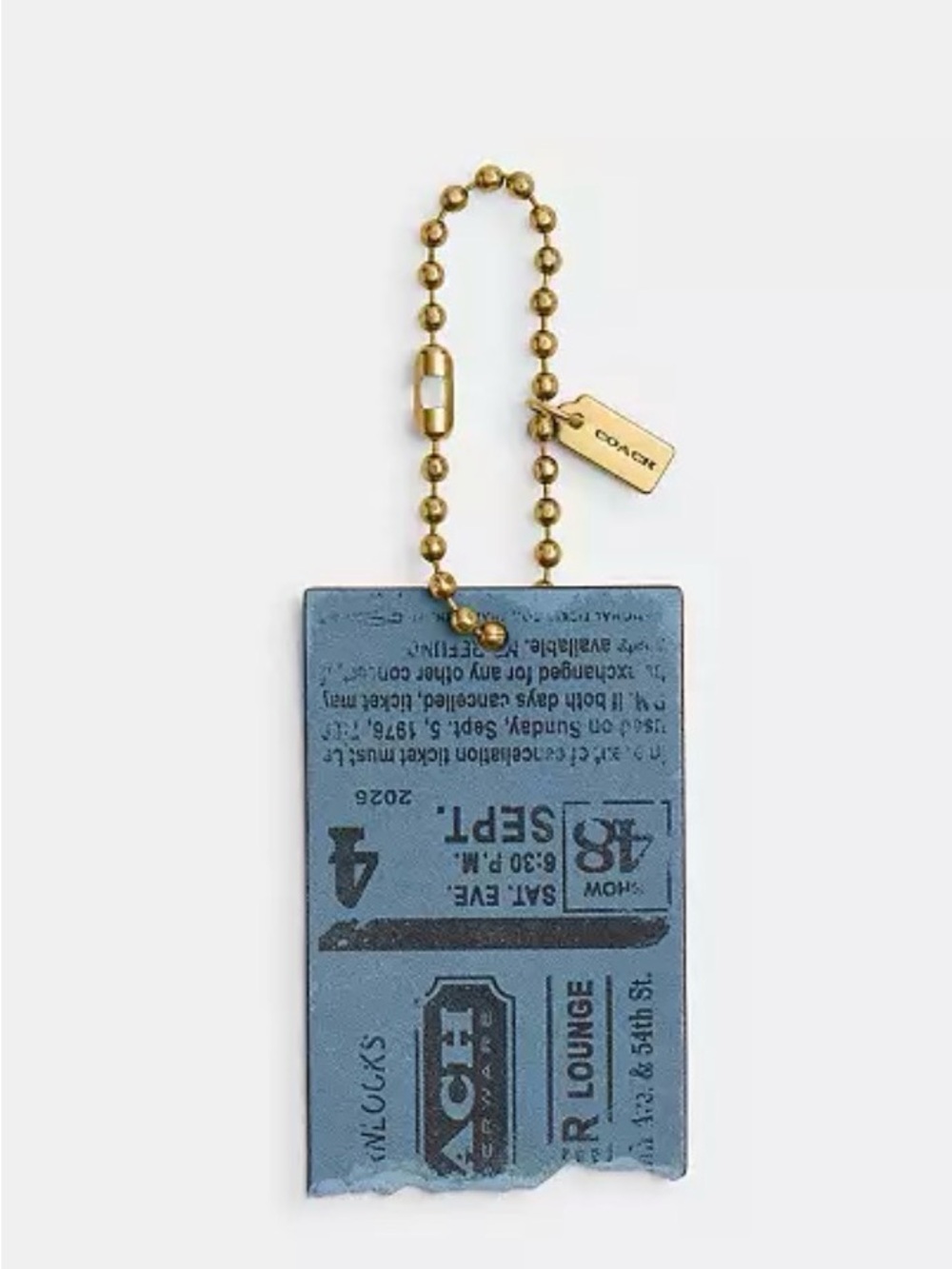 COACH Blue Ticket Charm with Gold-Tone Ball Chain